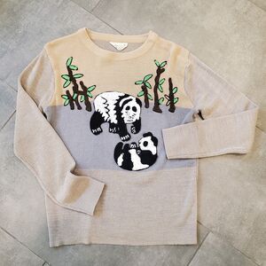 Kmart Vintage 70s Sweater M Panda Bamboo "Satisfaction Always" Acrylic Medium
